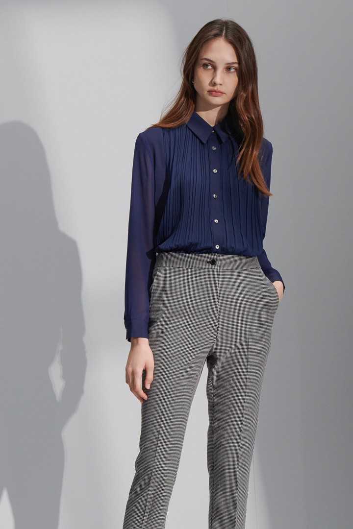 SST&C Women'S Dark Blue Pinple Pleated Patchwork Top | 7662206006  (Outlet)_2