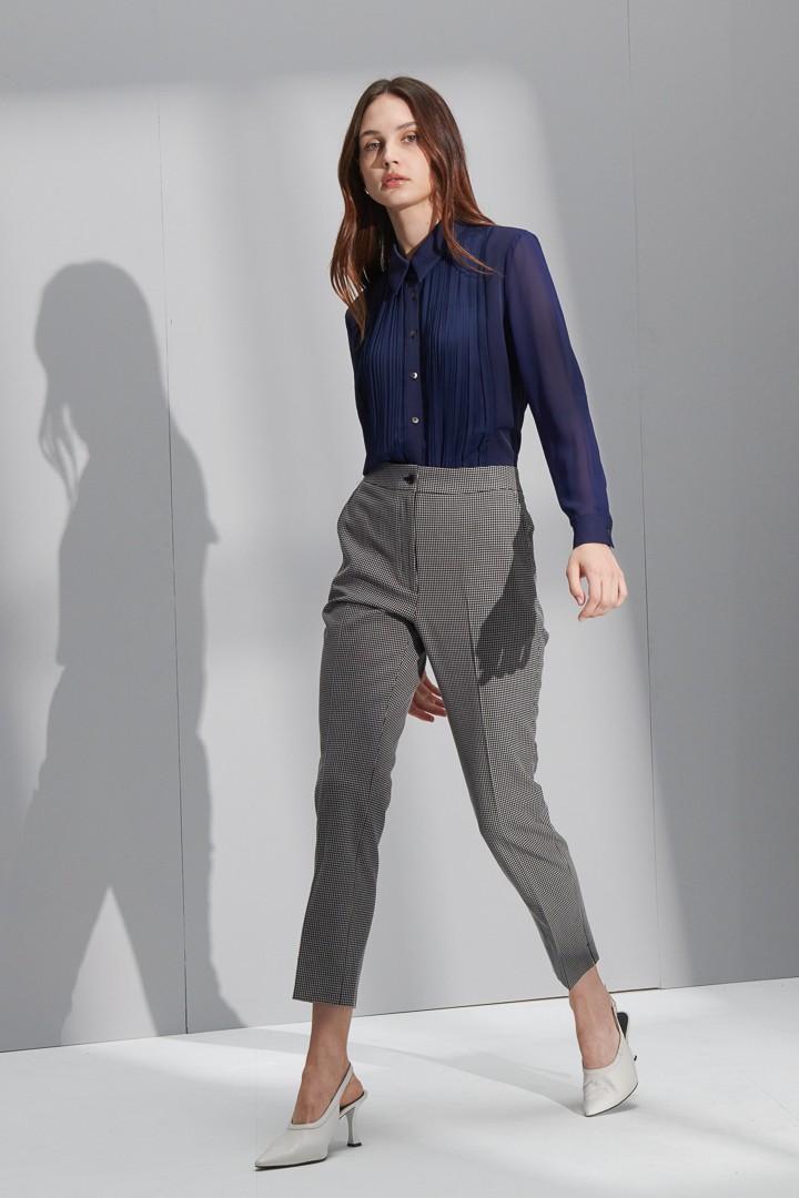 SST&C Women'S Dark Blue Pinple Pleated Patchwork Top | 7662206006  (Outlet)_3