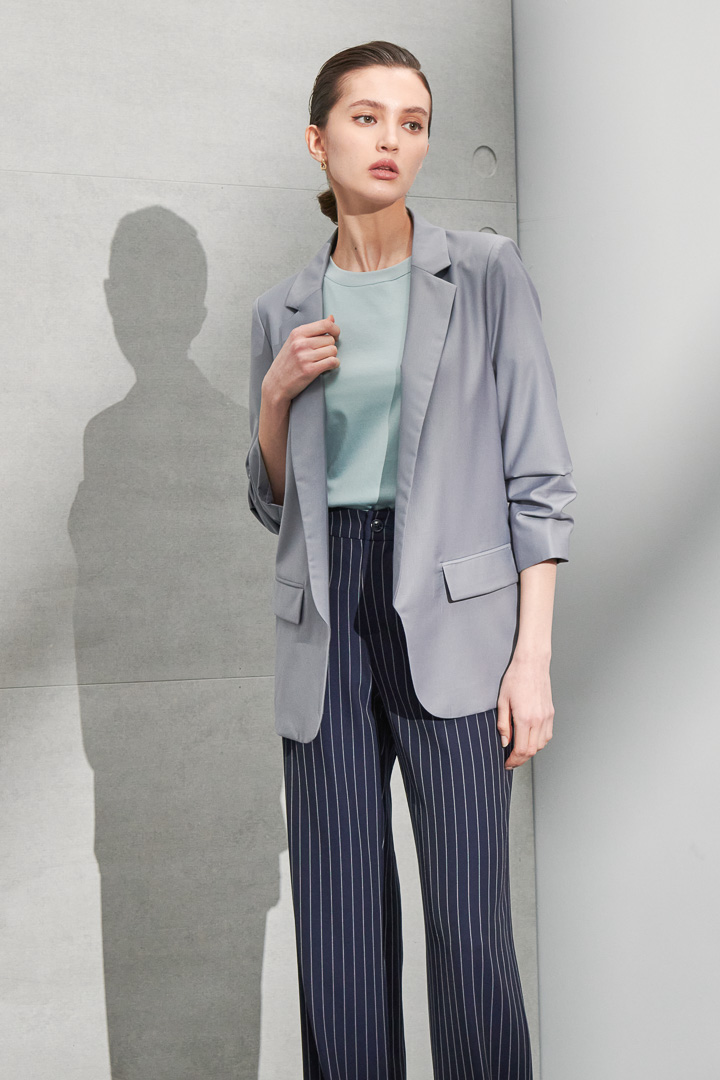 SST&C #Online Exclusive  Premium Gray Three-Quarter Sleeve Wrinkled Jacket | 8162205006  (Outlet)_1