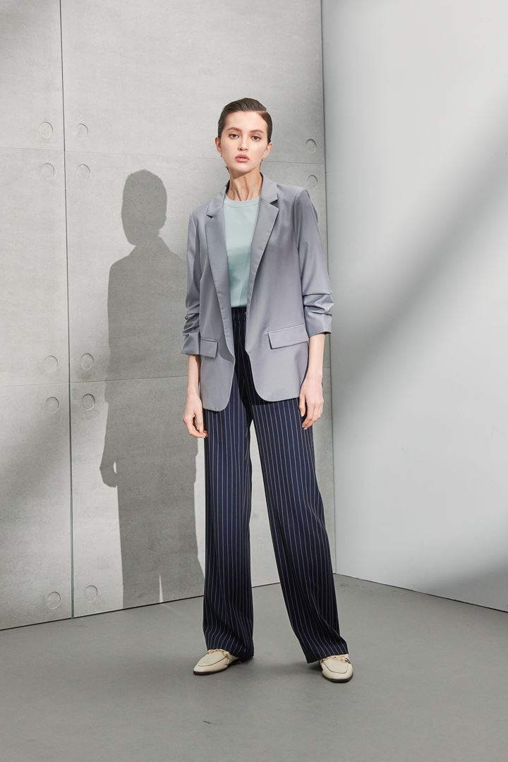 SST&C #Online Exclusive  Premium Gray Three-Quarter Sleeve Wrinkled Jacket | 8162205006  (Outlet)_3