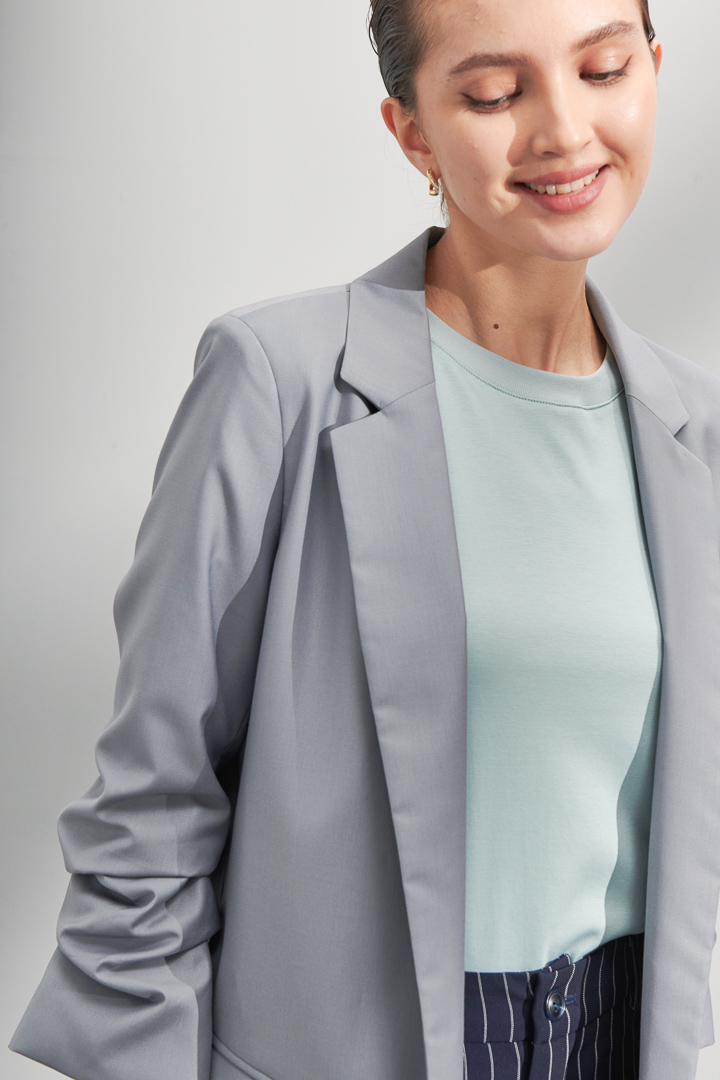 SST&C #Online Exclusive  Premium Gray Three-Quarter Sleeve Wrinkled Jacket | 8162205006  (Outlet)_4