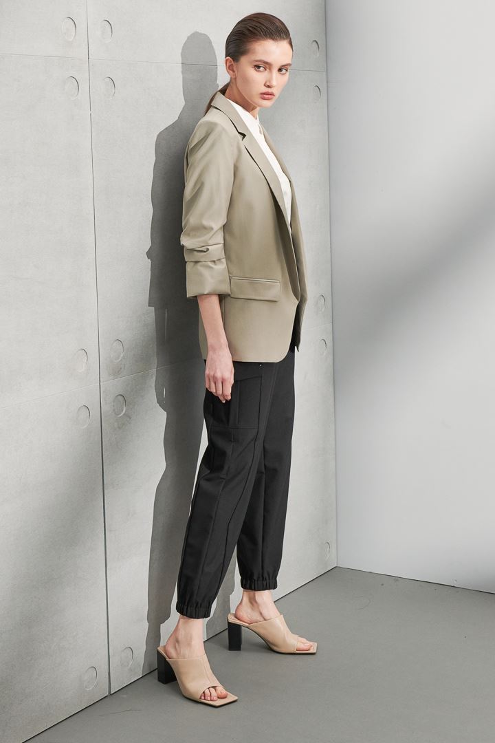 SST&C #Online Exclusive  Olive Green Three-Quarter Sleeve Wrinkled Jacket | 8162205005  (Outlet)_3