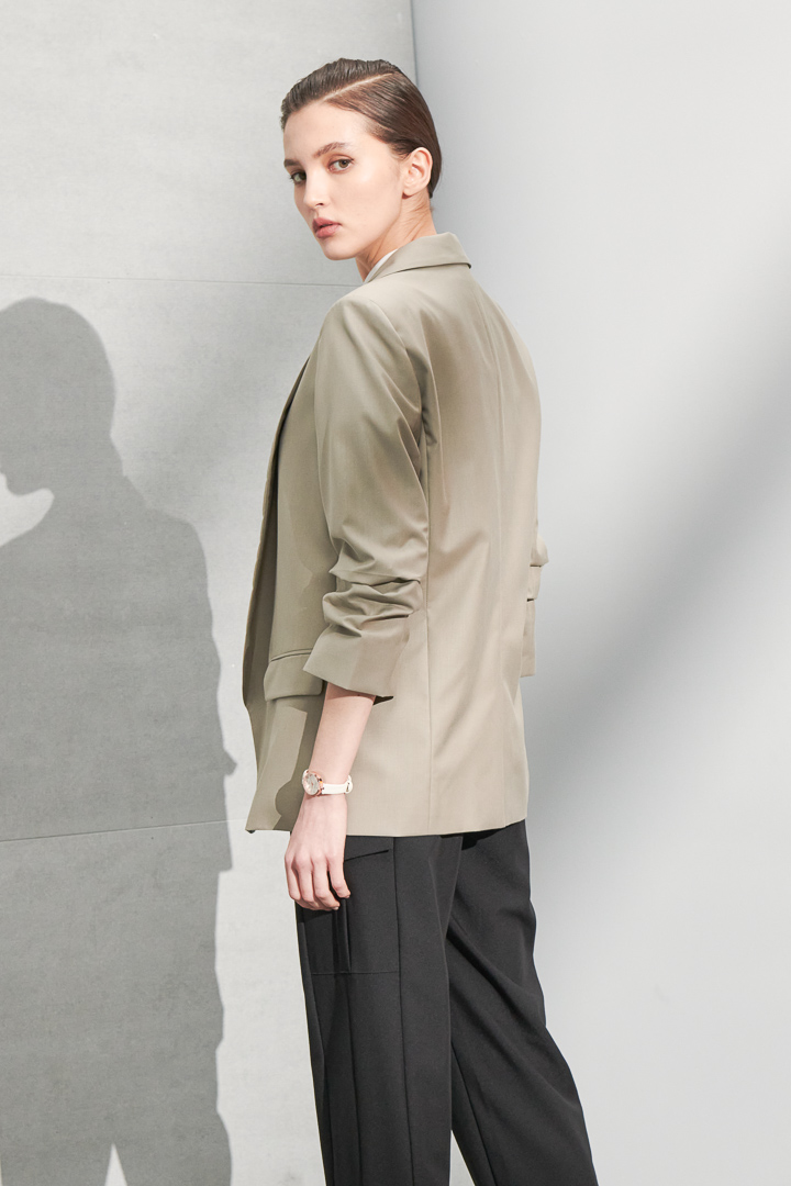 SST&C #Online Exclusive  Olive Green Three-Quarter Sleeve Wrinkled Jacket | 8162205005  (Outlet)_5