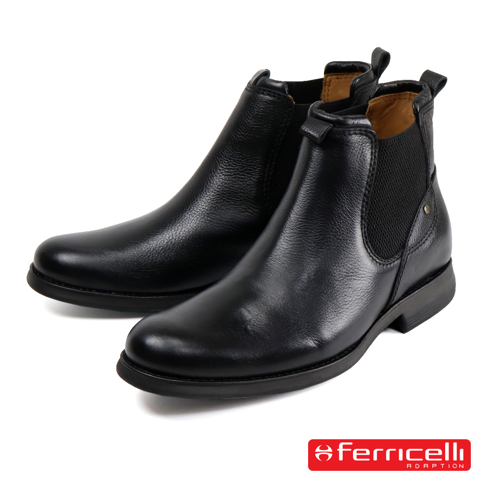 【Ferricelli】個性時尚真皮切爾西短靴 黑色(F49616-BL)