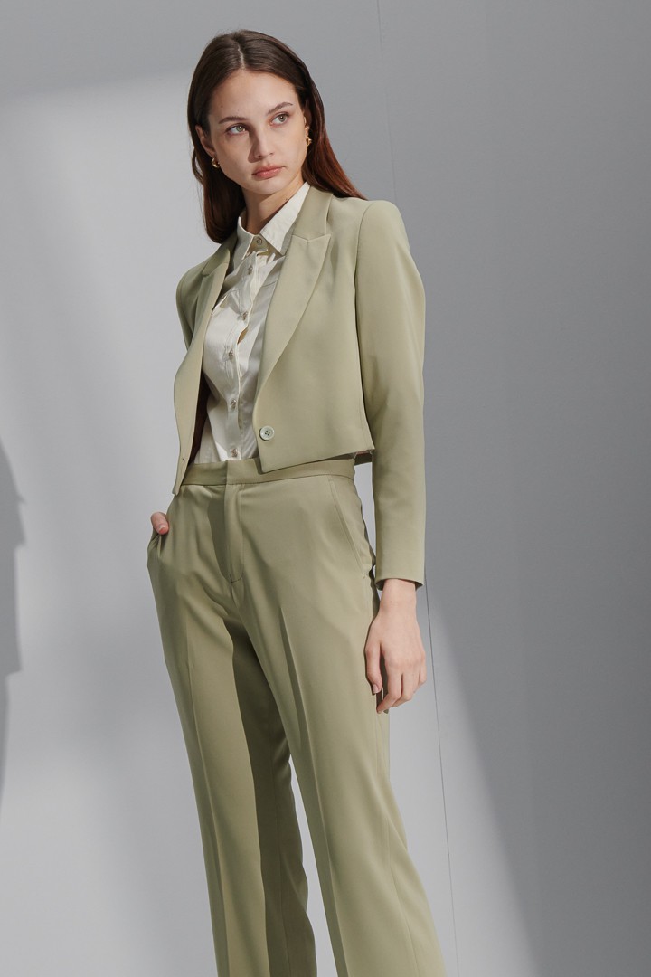 SST&C #Online Exclusive  Women'S Bud Yellow Green Sword Collar Short Suit Jacket | 7162206004  (Outlet)_2