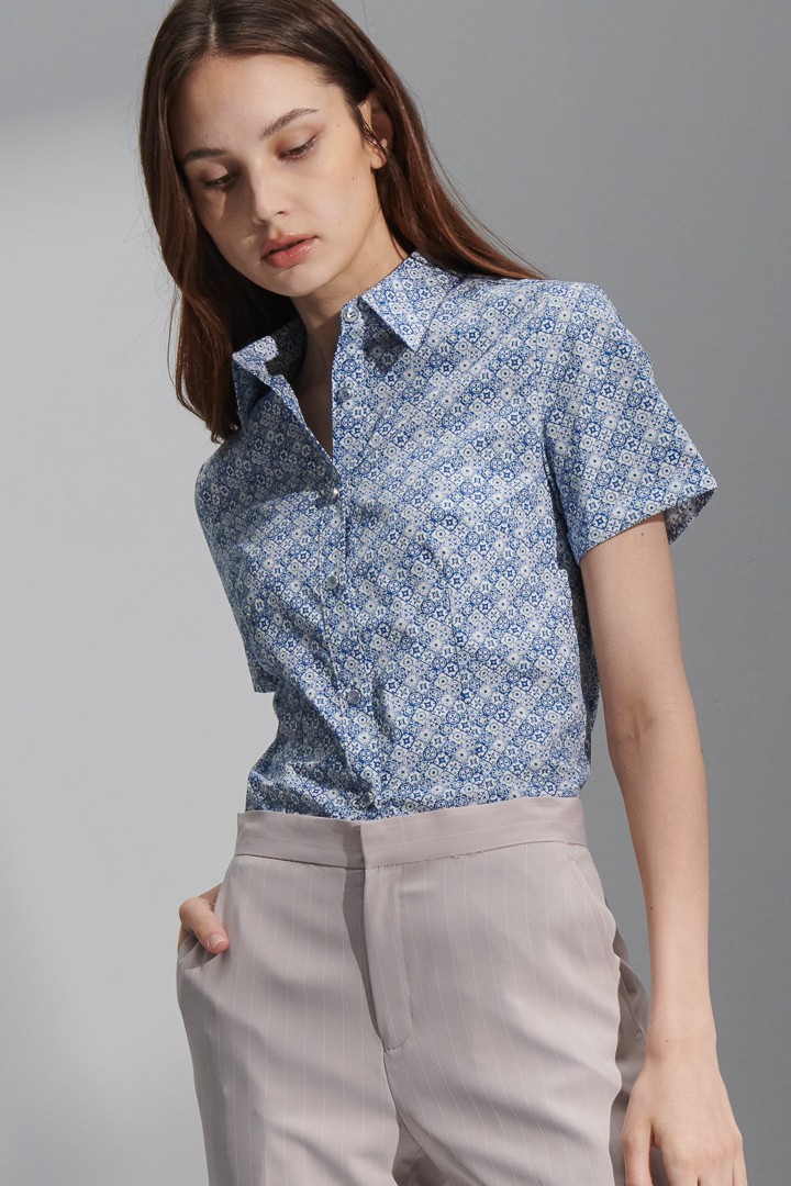 SST&C Women'S Blue Window Print Short Sleeve Shirt | 7562206003  (Outlet)_3