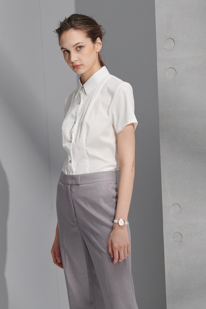 SST&C Women'S White Jacquard Patchwork Short-Sleeved Shirt | 7562206004  (Outlet)_0