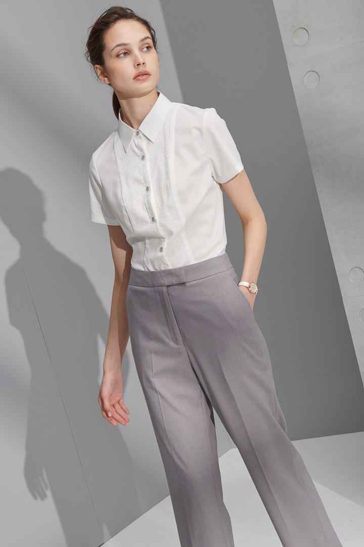 SST&C Women'S White Jacquard Patchwork Short-Sleeved Shirt | 7562206004  (Outlet)_2