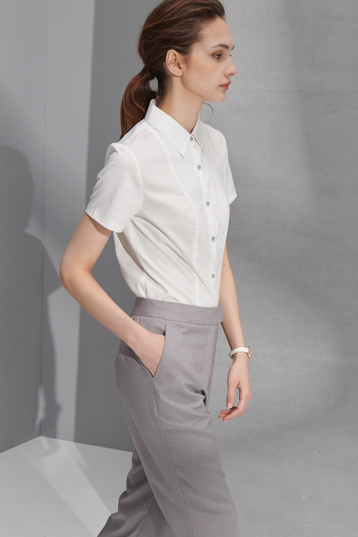 SST&C Women'S White Jacquard Patchwork Short-Sleeved Shirt | 7562206004  (Outlet)_3