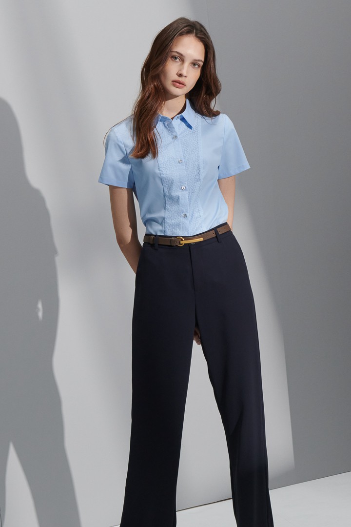 SST&C Women'S Sky Blue Jacquard Patchwork Short-Sleeved Shirt | 7562206005  (Outlet)_2