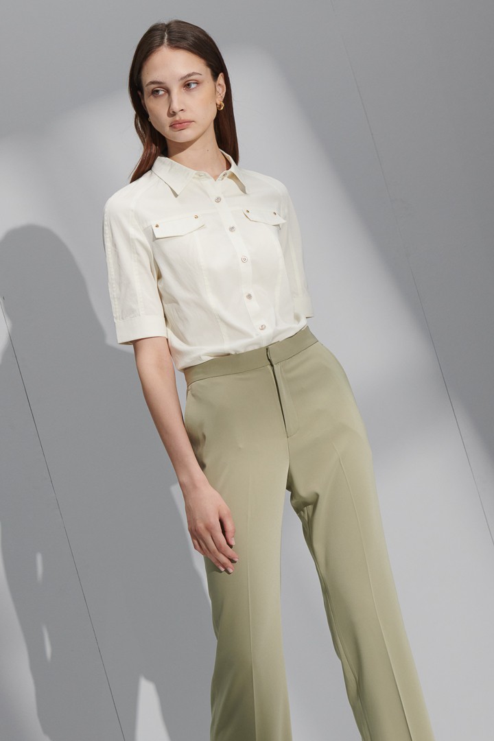 SST&C Women'S Cream Quarter Sleeve Shirt | 7562206006  (Outlet)_0