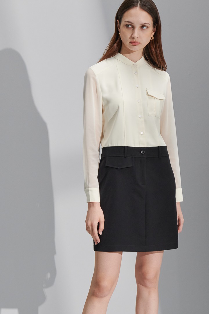 SST&C Women'S Beige and Black Contrast Color Two-Piece Cardigan Dress | 8562206006  (Outlet)_1