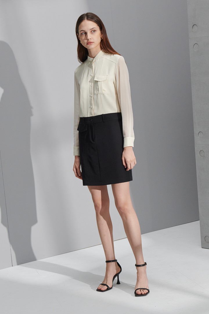SST&C Women'S Beige and Black Contrast Color Two-Piece Cardigan Dress | 8562206006  (Outlet)_2