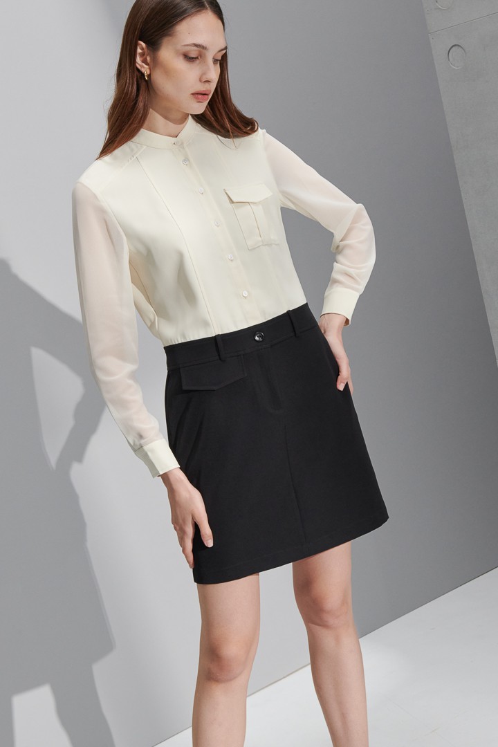 SST&C Women'S Beige and Black Contrast Color Two-Piece Cardigan Dress | 8562206006  (Outlet)_3