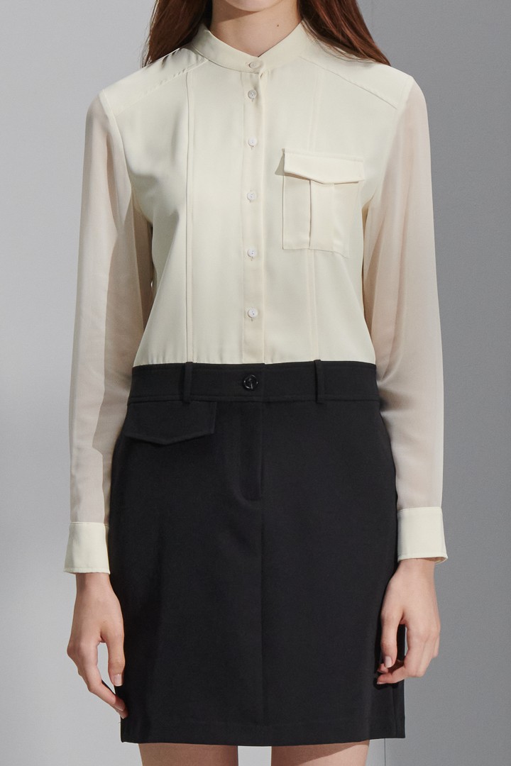 SST&C Women'S Beige and Black Contrast Color Two-Piece Cardigan Dress | 8562206006  (Outlet)_5