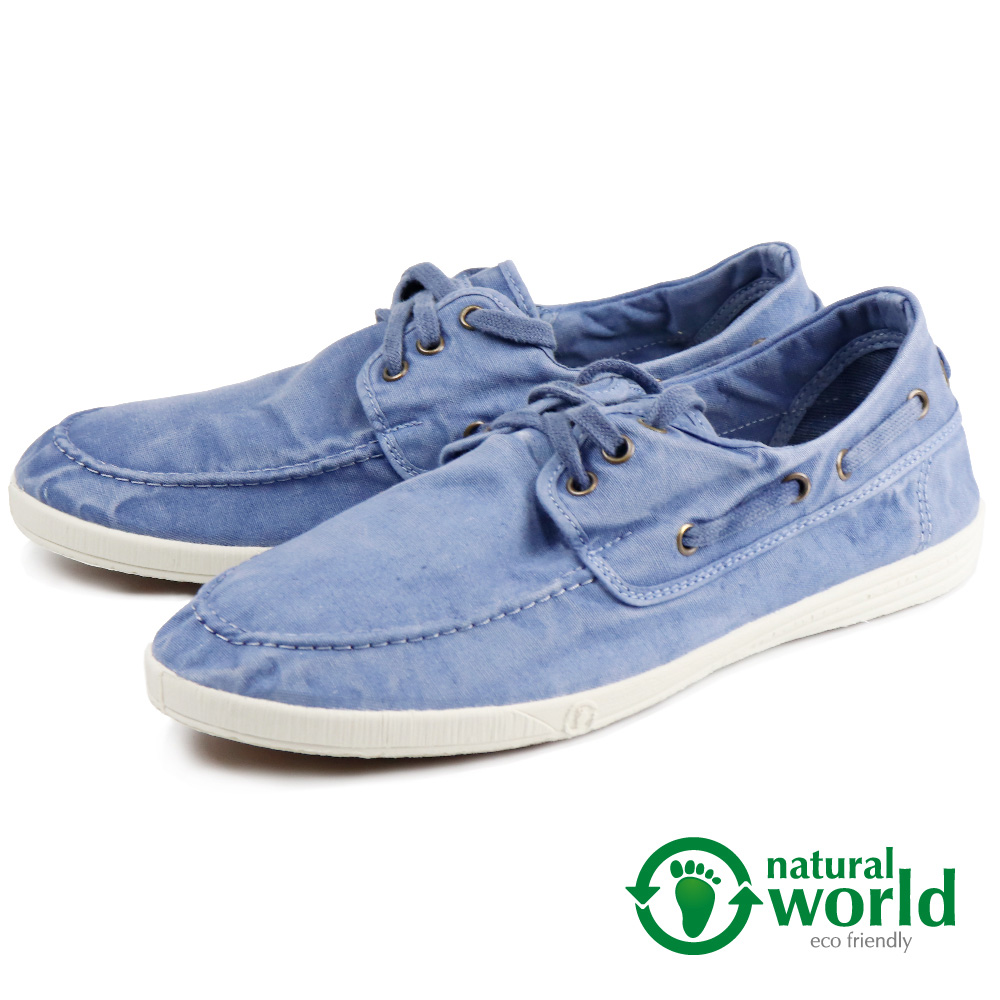 【Natural World】經典刷色帆布手工帆船鞋 天藍色(303E-LBU)