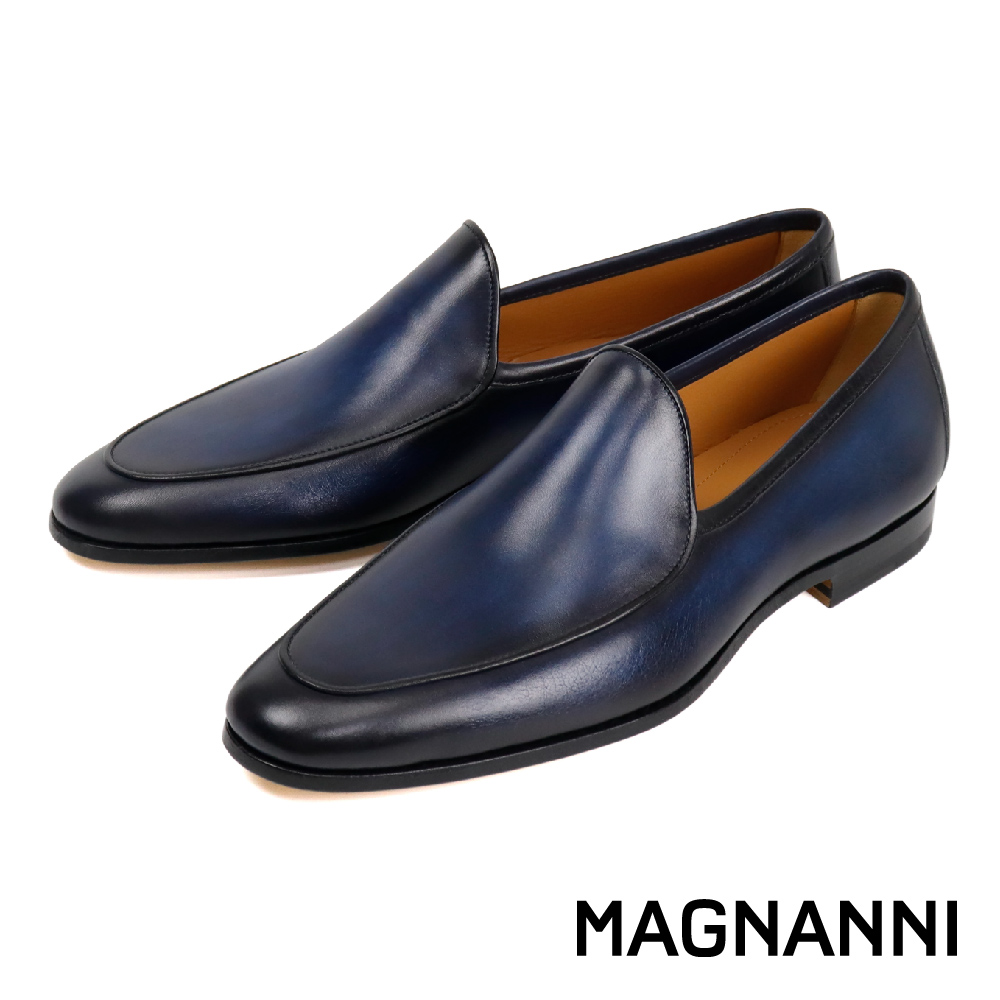【MAGNANNI】西班牙真皮裙飾樂福鞋 海軍藍(23783-NA)