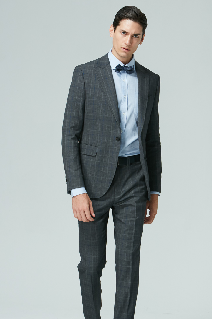 SST&C Dark Gray Welsh Check Pattern Slim Fit Suit Trousers | 0261809007  (Outlet)_3