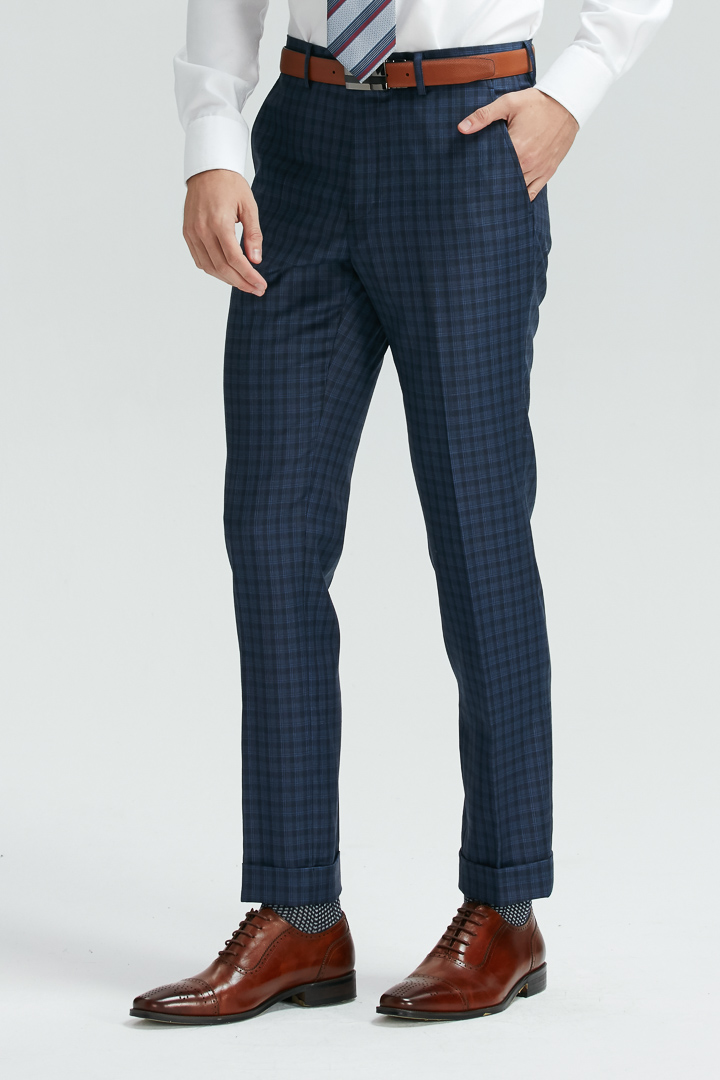 SST&C Navy Blue Check Pattern Slim Fit Suit Trousers | 0251810002  (Outlet)_0