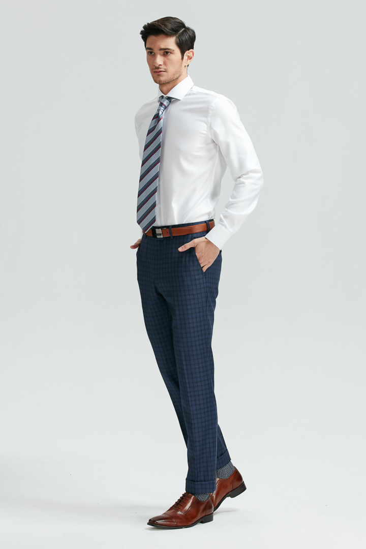 SST&C Navy Blue Check Pattern Slim Fit Suit Trousers | 0251810002  (Outlet)_1