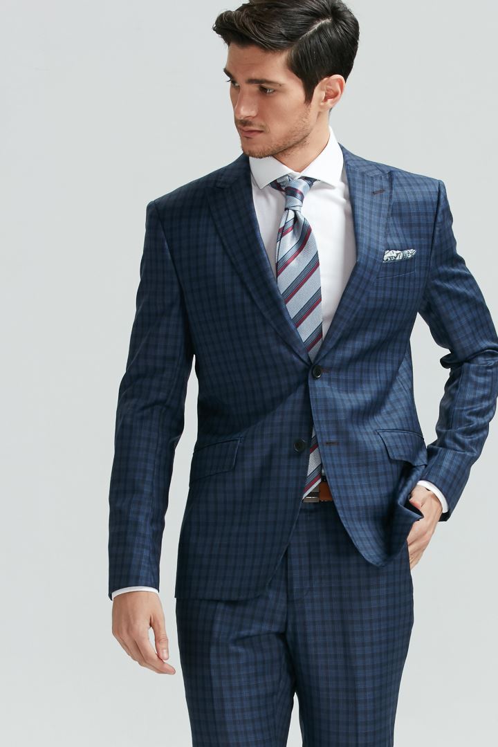 SST&C Navy Blue Check Pattern Slim Fit Suit Trousers | 0251810002  (Outlet)_3