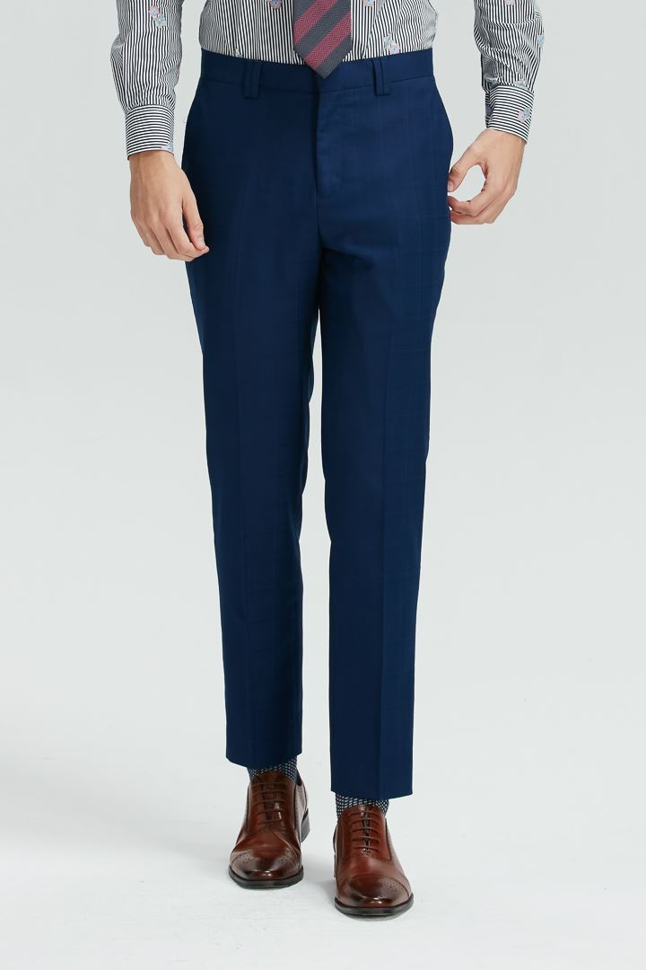 SST&C Navy Blue Check Pattern Slim Fit Suit Trousers | 0251811007  (Outlet)_0