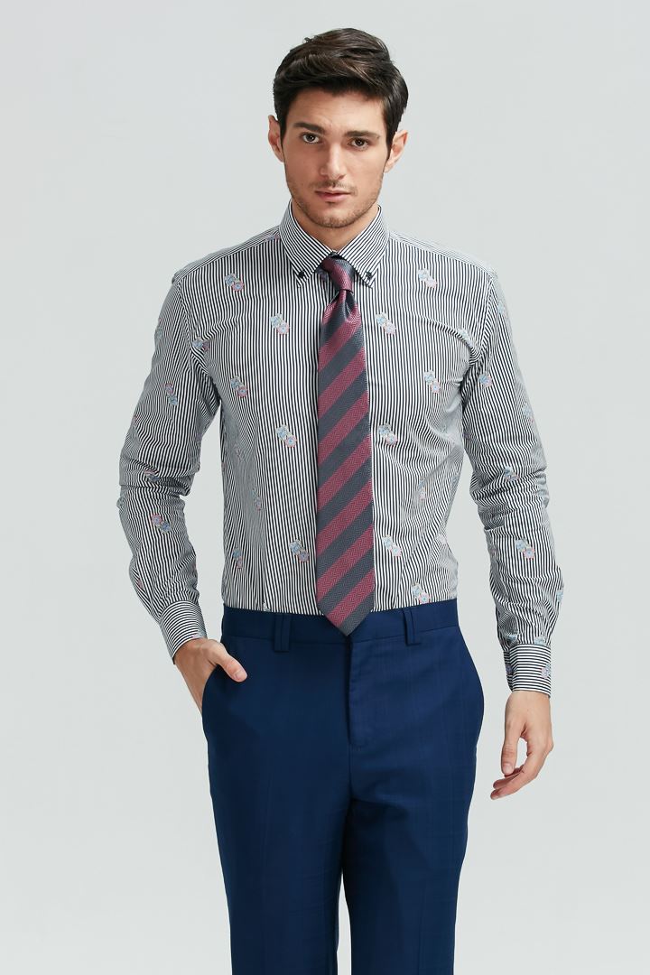 SST&C Navy Blue Check Pattern Slim Fit Suit Trousers | 0251811007  (Outlet)_1
