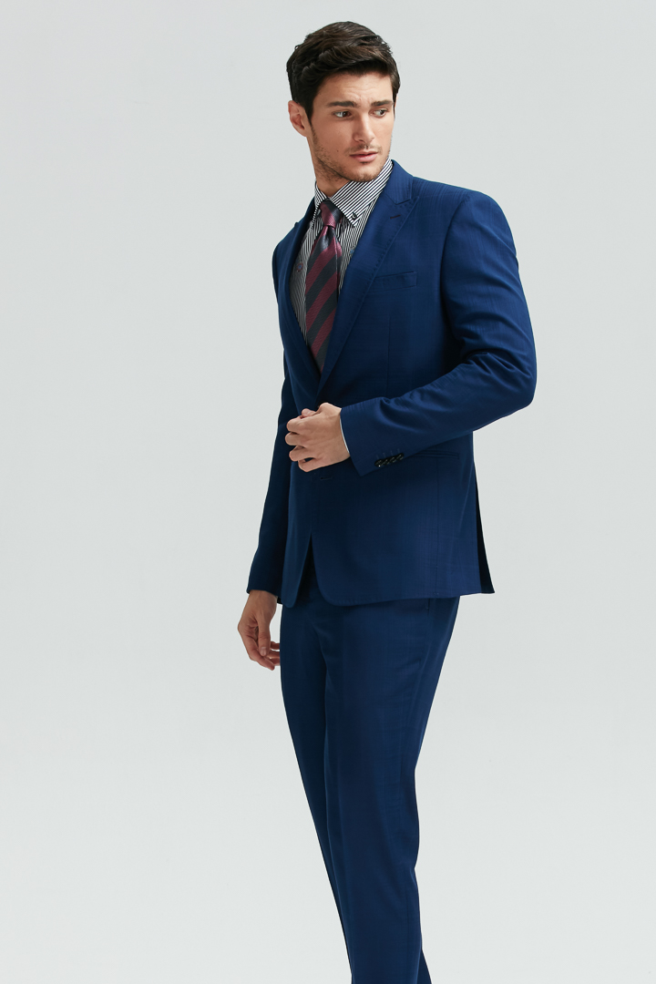 SST&C Navy Blue Check Pattern Slim Fit Suit Trousers | 0251811007  (Outlet)_2