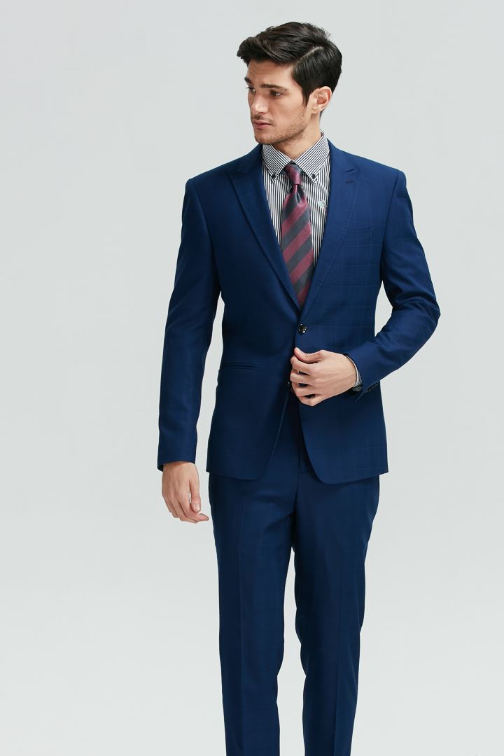 SST&C Navy Blue Check Pattern Slim Fit Suit Trousers | 0251811007  (Outlet)_4
