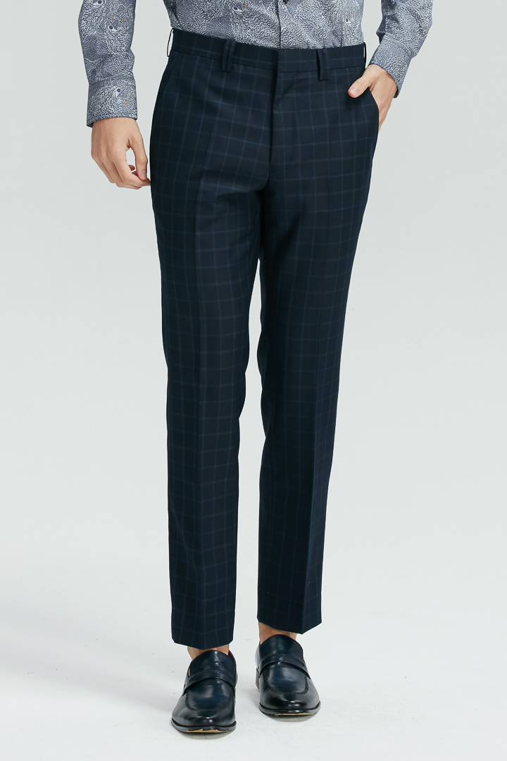 SST&C Navy Check Pattern Slim Fit Suit Trousers | 0261811001  (Outlet)_0