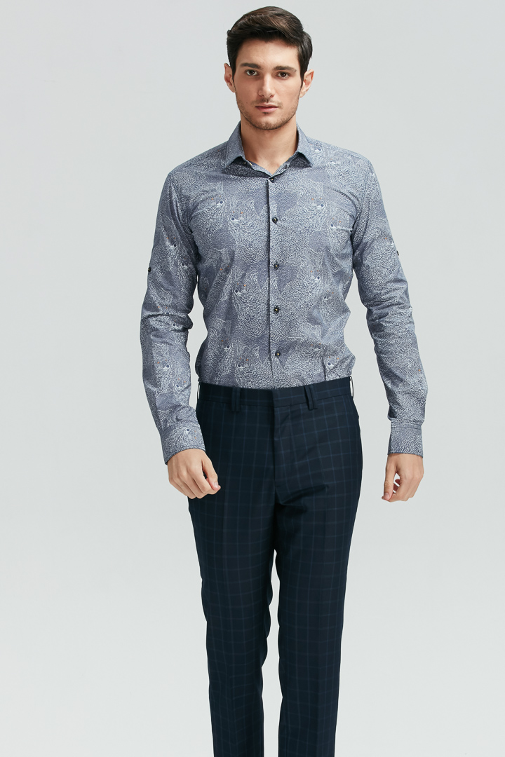 SST&C Navy Check Pattern Slim Fit Suit Trousers | 0261811001  (Outlet)_2