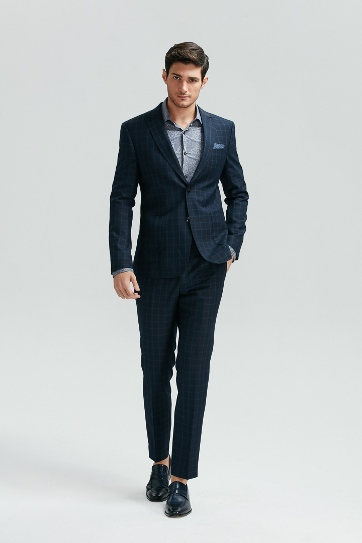 SST&C Navy Check Pattern Slim Fit Suit Trousers | 0261811001  (Outlet)_3
