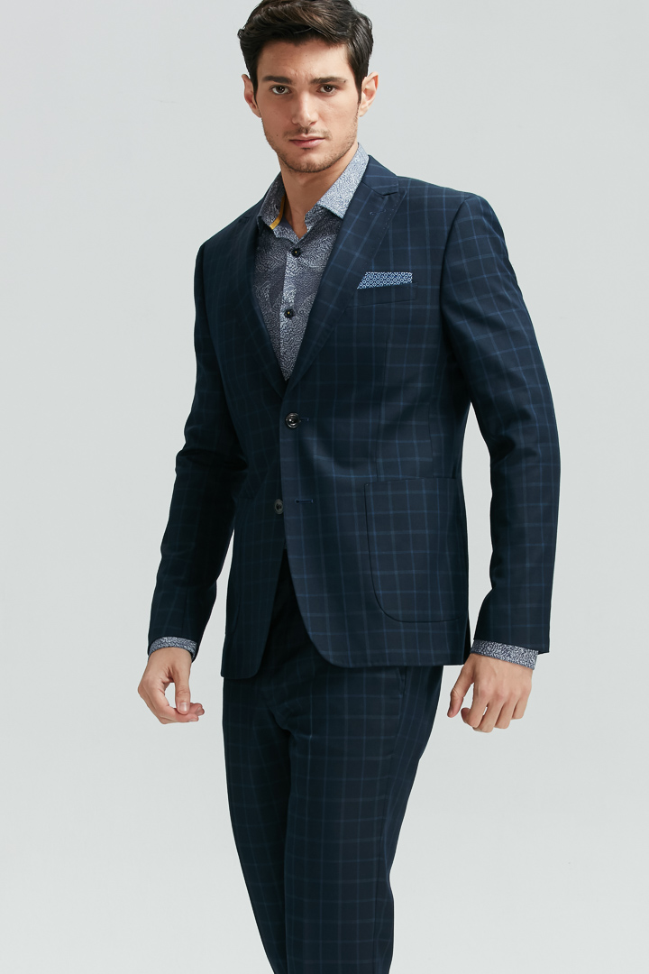 SST&C Navy Check Pattern Slim Fit Suit Trousers | 0261811001  (Outlet)_4