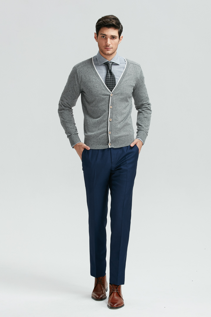 SST&C Navy Blue Check Pattern Slim Fit Suit Trousers | 0251812003  (Outlet)_2