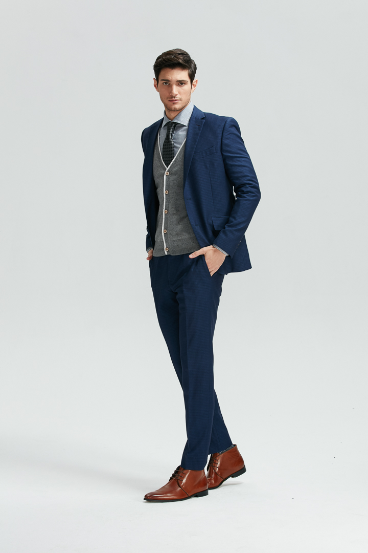 SST&C Navy Blue Check Pattern Slim Fit Suit Trousers | 0251812003  (Outlet)_3