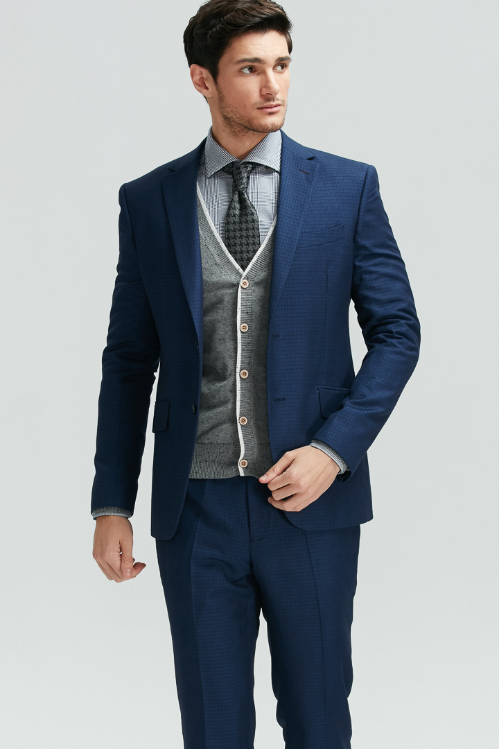 SST&C Navy Blue Check Pattern Slim Fit Suit Trousers | 0251812003  (Outlet)_4