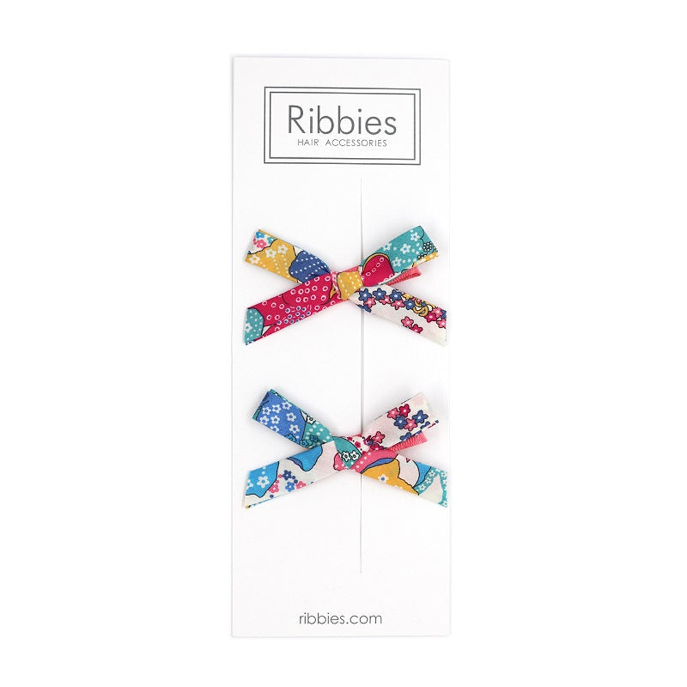 英國Ribbies 花布蝴蝶結2入組-繽紛藍黃_0