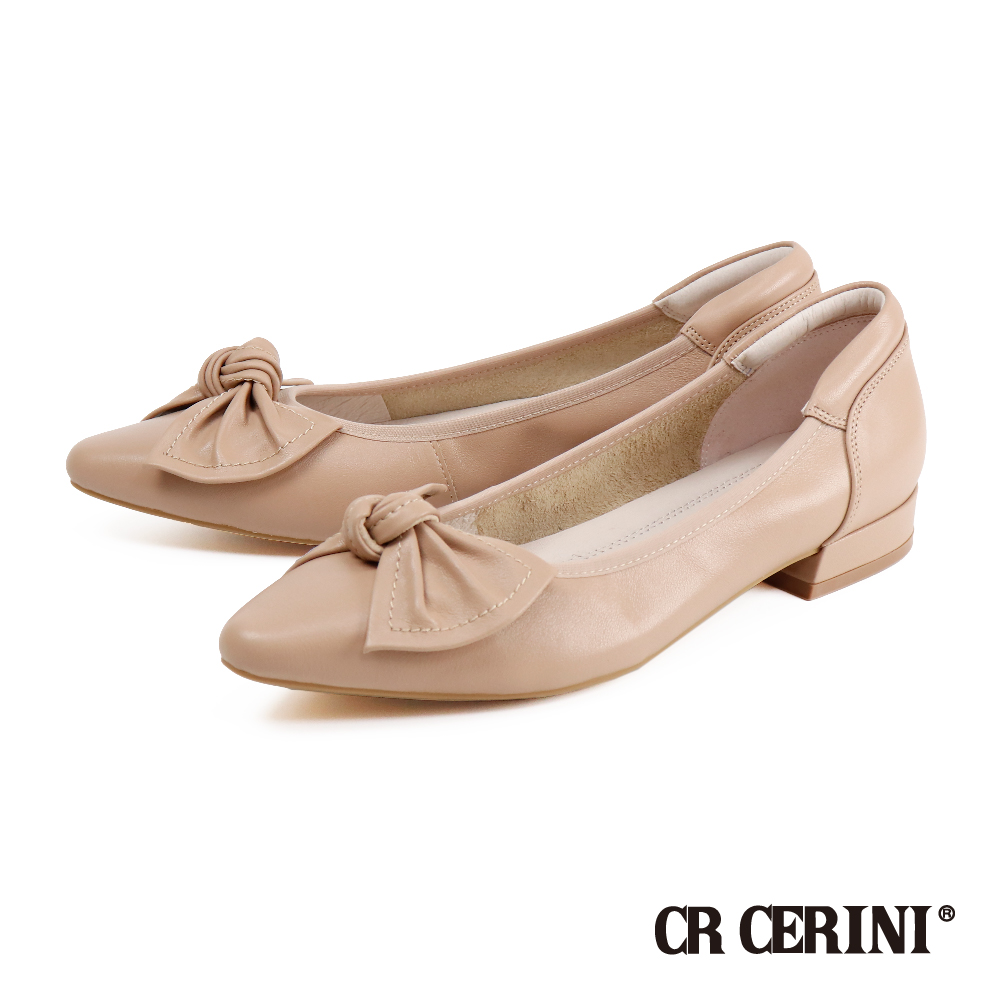 【CR CERINI】蝴蝶結造型配飾淑女低跟鞋 米色(CR1207W-BE)