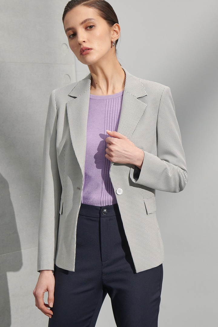 SST&C Women'S White Check Pattern Square Collar Suit Jacket | 7162207001  (Outlet)_0