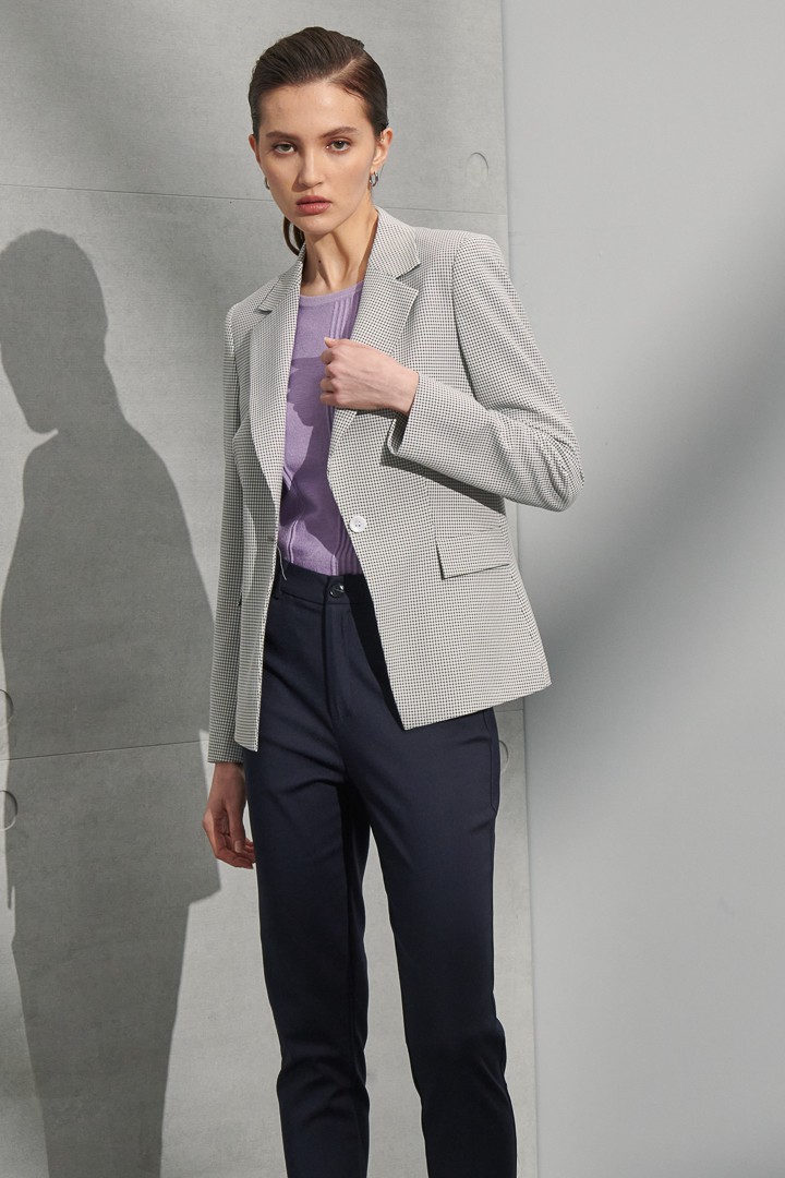 SST&C Women'S White Check Pattern Square Collar Suit Jacket | 7162207001  (Outlet)_1