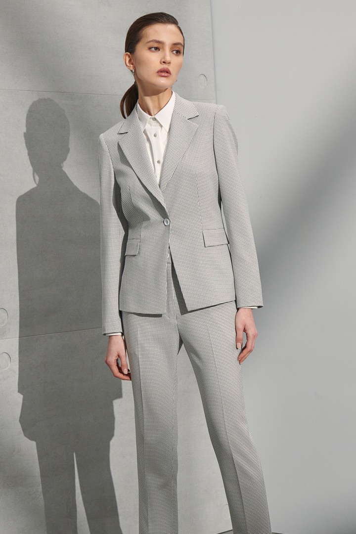 SST&C Women'S White Check Pattern Square Collar Suit Jacket | 7162207001  (Outlet)_5