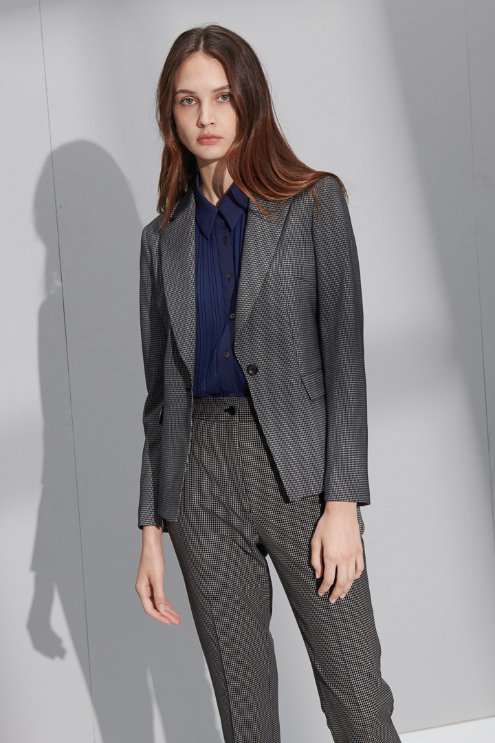 SST&C Women'S Dark Gray Small Check Pattern Square Collar Suit Jacket | 7162207002  (Outlet)_1