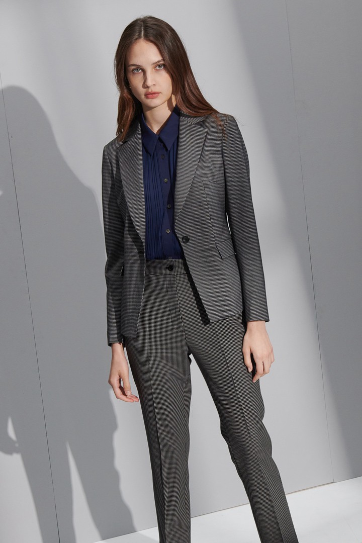 SST&C Women'S Dark Gray Small Check Pattern Square Collar Suit Jacket | 7162207002  (Outlet)_2