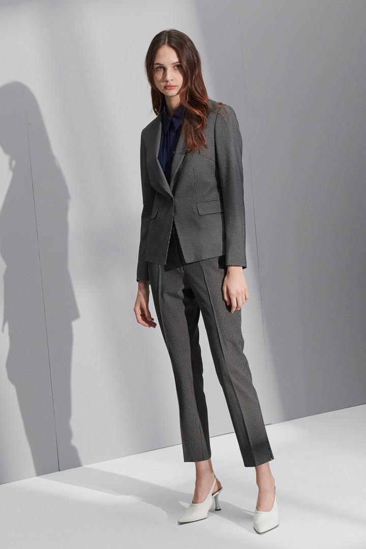 SST&C Women'S Dark Gray Small Check Pattern Square Collar Suit Jacket | 7162207002  (Outlet)_3
