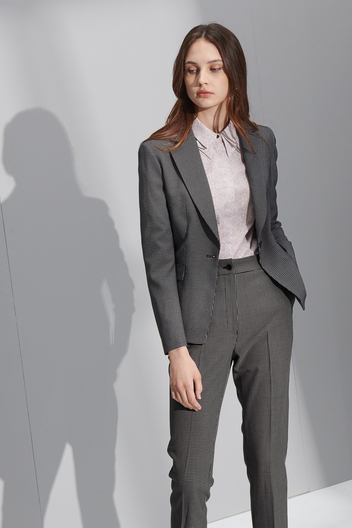 SST&C Women'S Dark Gray Small Check Pattern Square Collar Suit Jacket | 7162207002  (Outlet)_5