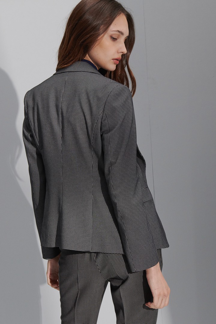 SST&C Women'S Dark Gray Small Check Pattern Square Collar Suit Jacket | 7162207002  (Outlet)_6