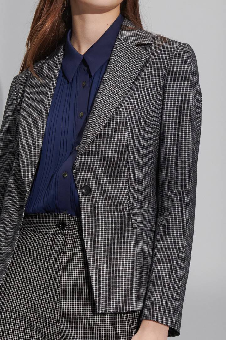 SST&C Women'S Dark Gray Small Check Pattern Square Collar Suit Jacket | 7162207002  (Outlet)_7