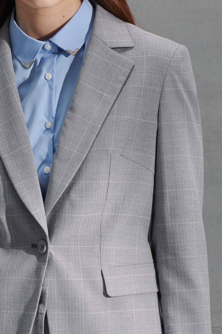 SST&C Women'S Light Gray Check Pattern Square Collar Suit Jacket | 7162207003  (Outlet)_6