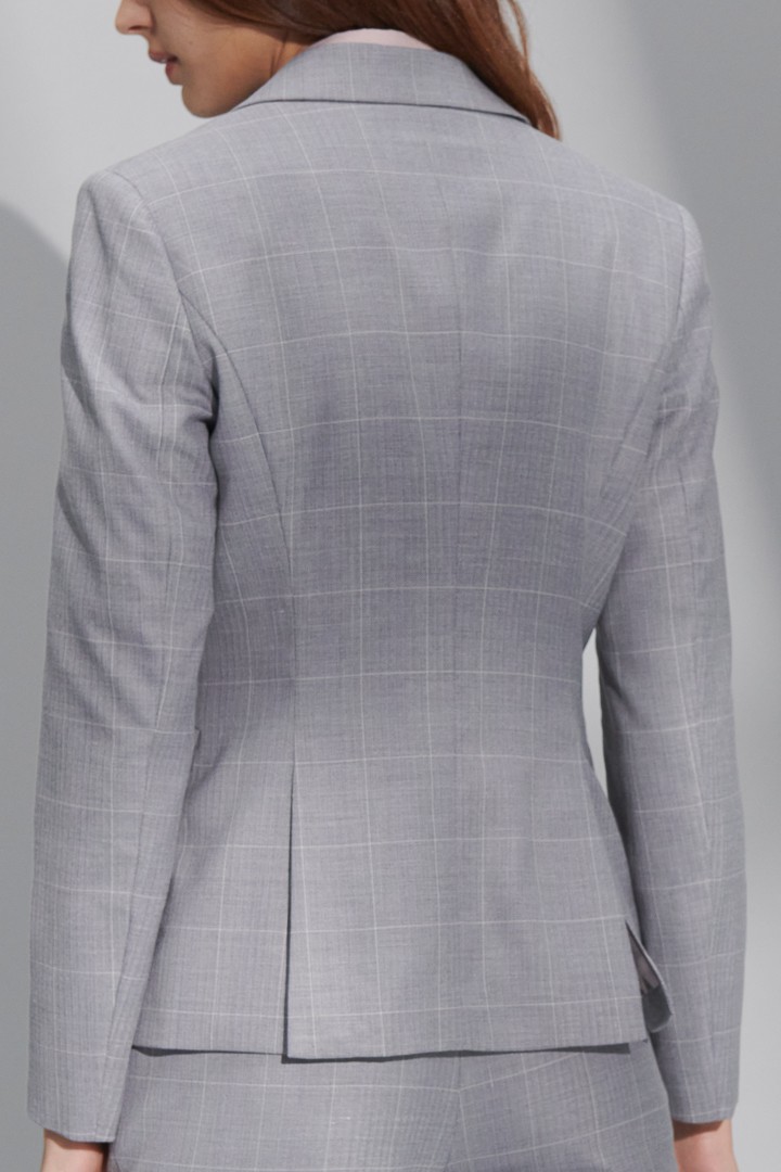 SST&C Women'S Light Gray Check Pattern Square Collar Suit Jacket | 7162207003  (Outlet)_7