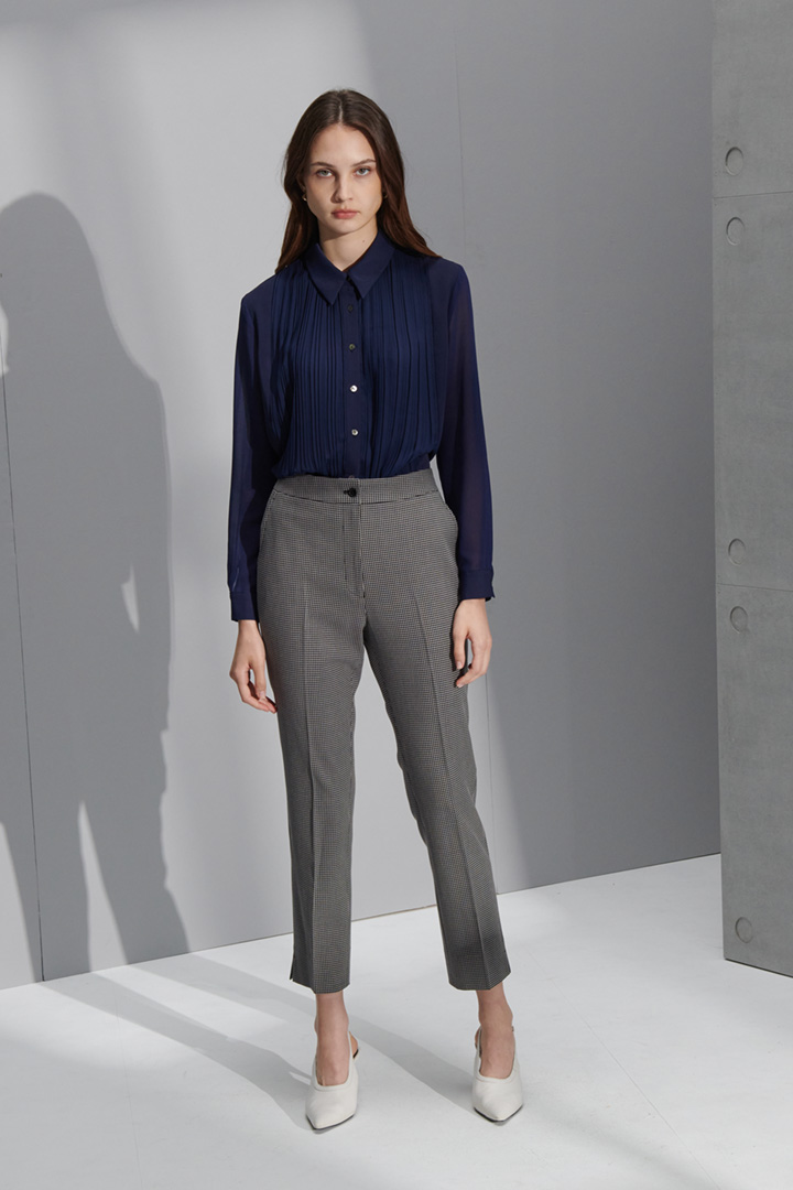 SST&C Women'S Gray Bottom Small Check Pattern Slim Fit Suit Trousers | 7262207002  (Outlet)_1